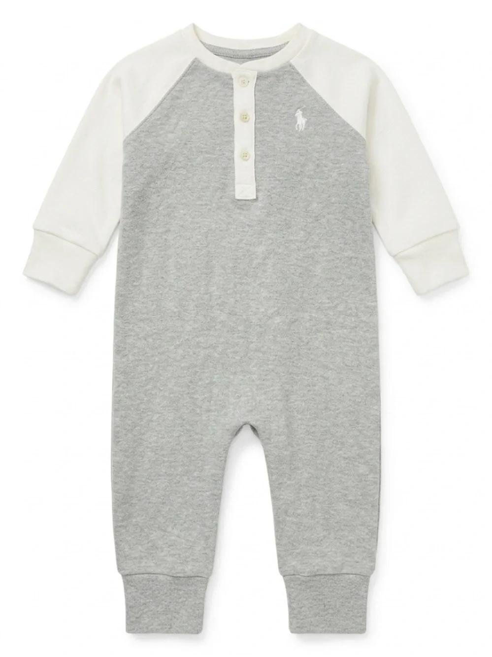 Ralph Lauren Gray & White Baby Henley Onsie